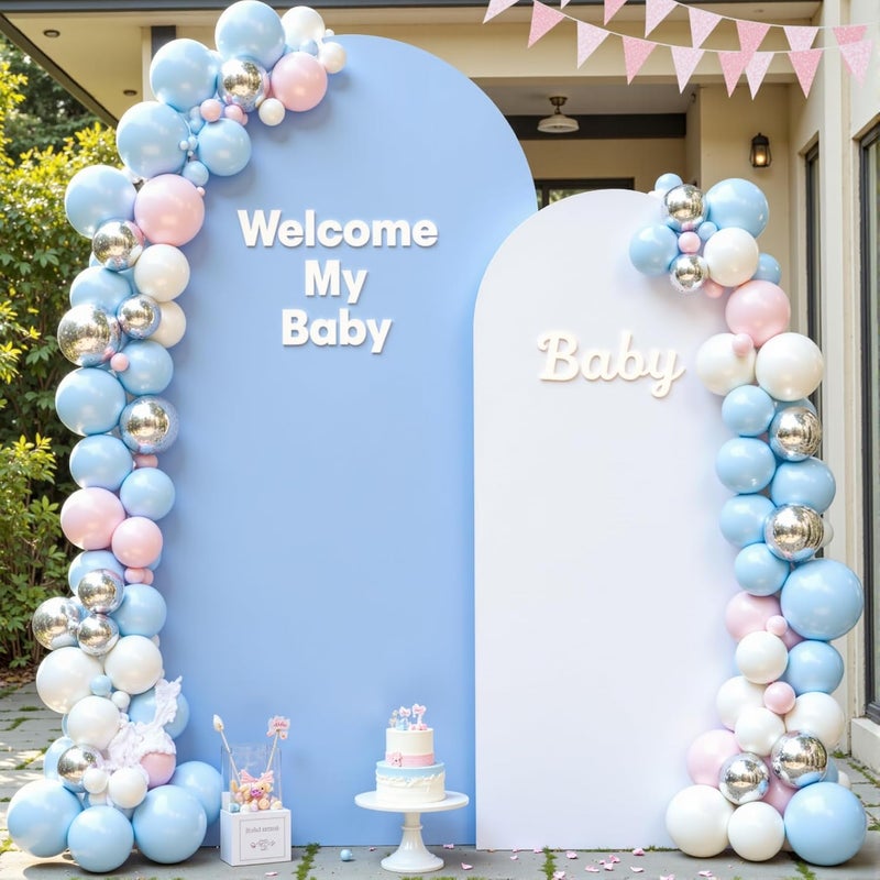 Suppromo Blue and White Arch Cover Set of 2 Spandex 7.2 and 6ft Arch Backdrop Cover Wedding Arch Stand Covers for Baby Shower Boy Birthday Party Bridal Shower Banquet Photo Background Decorations - Image 1